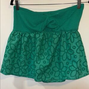 Green Smocked Bubble Crop Top
